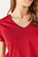 Kadın Boyfriend V Yaka Regular Fit Modal Tişört (TENCEL)™ - Bordo