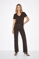 Boyfriend V Yaka Regular Fit Modal Tişört(TENCEL)(TM)-Kahverengi