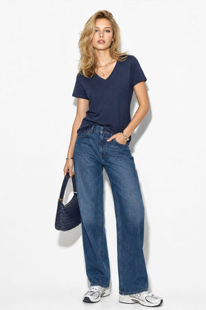 Boyfriend V Yaka Regular Fit Modal Tişört(TENCEL)(TM)-Lacivert