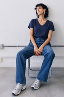Boyfriend V Yaka Regular Fit Modal Tişört(TENCEL)(TM)-Lacivert