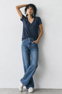 Boyfriend V Yaka Regular Fit Modal Tişört(TENCEL)(TM)-Lacivert