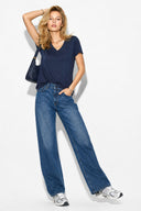 Boyfriend V Yaka Regular Fit Modal Tişört(TENCEL)(TM)-Lacivert