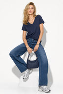 Boyfriend V Yaka Regular Fit Modal Tişört(TENCEL)(TM)-Lacivert