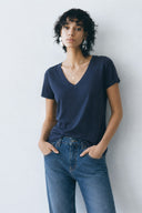 Boyfriend V Yaka Regular Fit Modal Tişört(TENCEL)(TM)-Lacivert