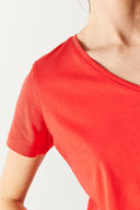 Kadın Boyfriend V Yaka Regular Fit Modal Tişört (TENCEL)™ - Mercan