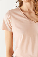 Kadın Boyfriend V Yaka Regular Fit Modal Tişört (TENCEL)™ - Pudra