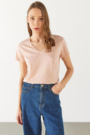 Kadın Boyfriend V Yaka Regular Fit Modal Tişört (TENCEL)™ - Pudra