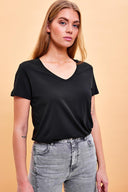 Kadın Boyfriend V Yaka Regular Fit Modal Tişört (TENCEL)™ - Siyah
