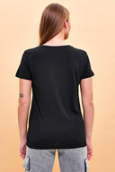 Kadın Boyfriend V Yaka Regular Fit Modal Tişört (TENCEL)™ - Siyah