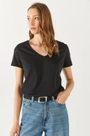 Kadın Boyfriend V Yaka Regular Fit Modal Tişört (TENCEL)™ - Siyah