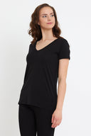 Kadın Boyfriend V Yaka Regular Fit Modal Tişört (TENCEL)™ - Siyah