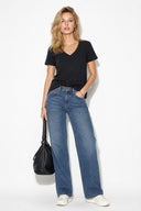 Boyfriend V Yaka Regular Fit Modal Tişört(TENCEL)(TM)-Siyah