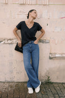 Boyfriend V Yaka Regular Fit Modal Tişört(TENCEL)(TM)-Siyah