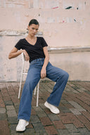 Boyfriend V Yaka Regular Fit Modal Tişört(TENCEL)(TM)-Siyah
