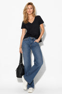 Boyfriend V Yaka Regular Fit Modal Tişört(TENCEL)(TM)-Siyah