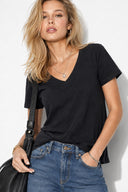 Boyfriend V Yaka Regular Fit Modal Tişört(TENCEL)(TM)-Siyah