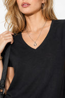 Boyfriend V Yaka Regular Fit Modal Tişört(TENCEL)(TM)-Siyah