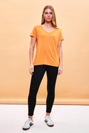 Kadın Boyfriend V Yaka Regular Fit Modal Tişört (TENCEL)™ - Turuncu