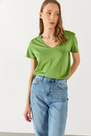 Kadın Boyfriend V Yaka Regular Fit Modal Tişört (TENCEL)™ - Yeşil