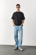 Erkek Brand Baskılı Bisiklet Yaka Regular Fit Tişört %100 Pamuk - Siyah