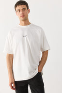 Erkek Brand Baskılı Bisiklet Yaka Regular Fit Tişört %100 Pamuk - Fildişi