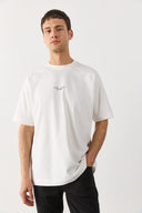 Erkek Brand Baskılı Bisiklet Yaka Regular Fit Tişört %100 Pamuk - Fildişi