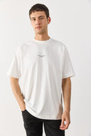 Erkek Brand Baskılı Bisiklet Yaka Regular Fit Tişört %100 Pamuk - Fildişi