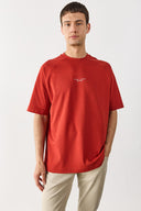 Erkek Brand Baskılı Bisiklet Yaka Regular Fit Tişört %100 Pamuk - Kiremit