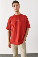 Erkek Brand Baskılı Bisiklet Yaka Regular Fit Tişört %100 Pamuk - Kiremit