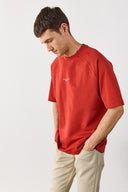 Erkek Brand Baskılı Bisiklet Yaka Regular Fit Tişört %100 Pamuk - Kiremit