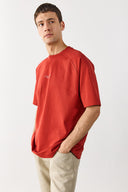 Erkek Brand Baskılı Bisiklet Yaka Regular Fit Tişört %100 Pamuk - Kiremit