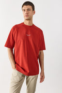 Erkek Brand Baskılı Bisiklet Yaka Regular Fit Tişört %100 Pamuk - Kiremit