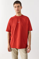 Erkek Brand Baskılı Bisiklet Yaka Regular Fit Tişört %100 Pamuk - Kiremit