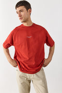 Erkek Brand Baskılı Bisiklet Yaka Regular Fit Tişört %100 Pamuk - Kiremit