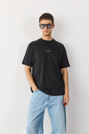 Erkek Brand Baskılı Bisiklet Yaka Regular Fit Tişört %100 Pamuk - Siyah