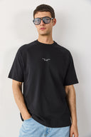 Erkek Brand Baskılı Bisiklet Yaka Regular Fit Tişört %100 Pamuk - Siyah