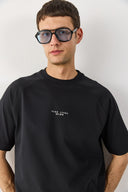 Erkek Brand Baskılı Bisiklet Yaka Regular Fit Tişört %100 Pamuk - Siyah