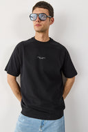 Erkek Brand Baskılı Bisiklet Yaka Regular Fit Tişört %100 Pamuk - Siyah
