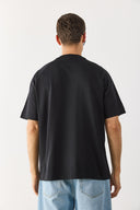 Erkek Brand Baskılı Bisiklet Yaka Regular Fit Tişört %100 Pamuk - Siyah