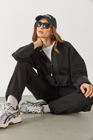 Kadın Brenna Paçası Lastikli Şardonlu Eşofman Altı - Siyah