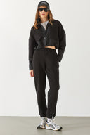 Kadın Brenna Paçası Lastikli Şardonlu Eşofman Altı - Siyah