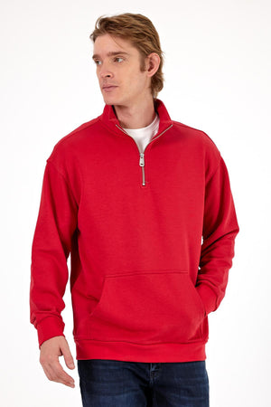 Erkek Bruce Vişne Dik Yaka Yarım Fermuarlı Sweatshirt