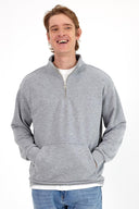 Erkek Bruce Dik Yaka Yarım Fermuarlı Sweatshirt - Gri Melanj