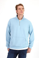Erkek Bruce Dik Yaka Yarım Fermuarlı Sweatshirt - Gök Mavisi
