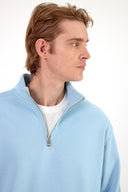 Erkek Bruce Dik Yaka Yarım Fermuarlı Sweatshirt - Gök Mavisi