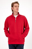 Erkek Bruce Dik Yaka Yarım Fermuarlı Sweatshirt - Vişne