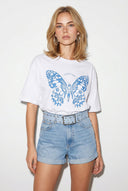Butterfly Baskılı Tişört-Beyaz