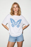Butterfly Baskılı Tişört-Beyaz