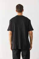 Erkek Cep Detaylı Bisiklet Yaka Flamlı Tişört %100 Pamuk - Siyah