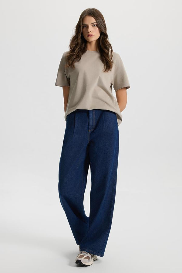 Kadın Wide Leg Dark Blue Jean Pantolon